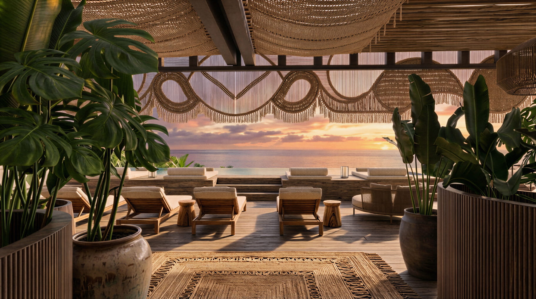 Detalle del beach club en Mondrian Residences